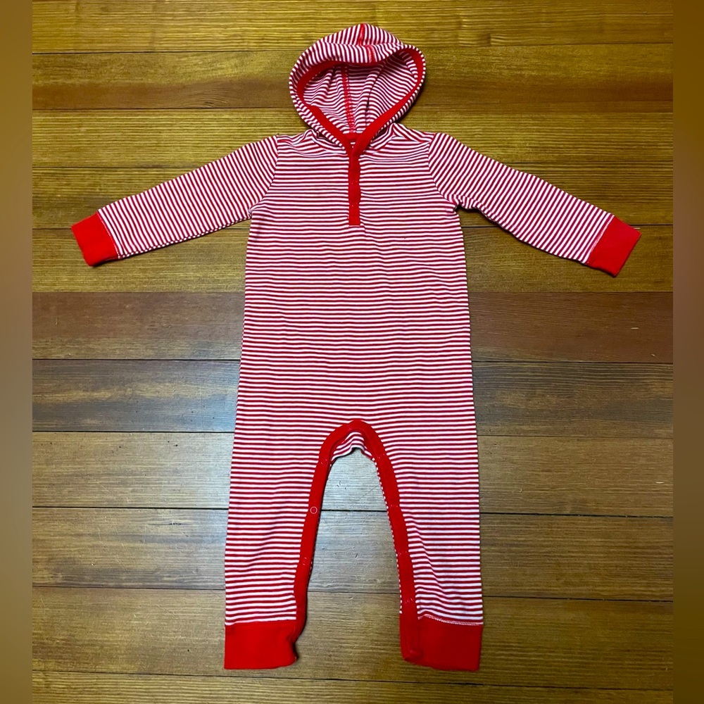 Primary Red & White Stripe Hooded Cotton Romper Size 18-24 Months